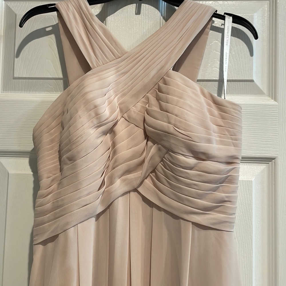 Bill Levkoff Champagne Chiffon Criss Cross Strap Dress